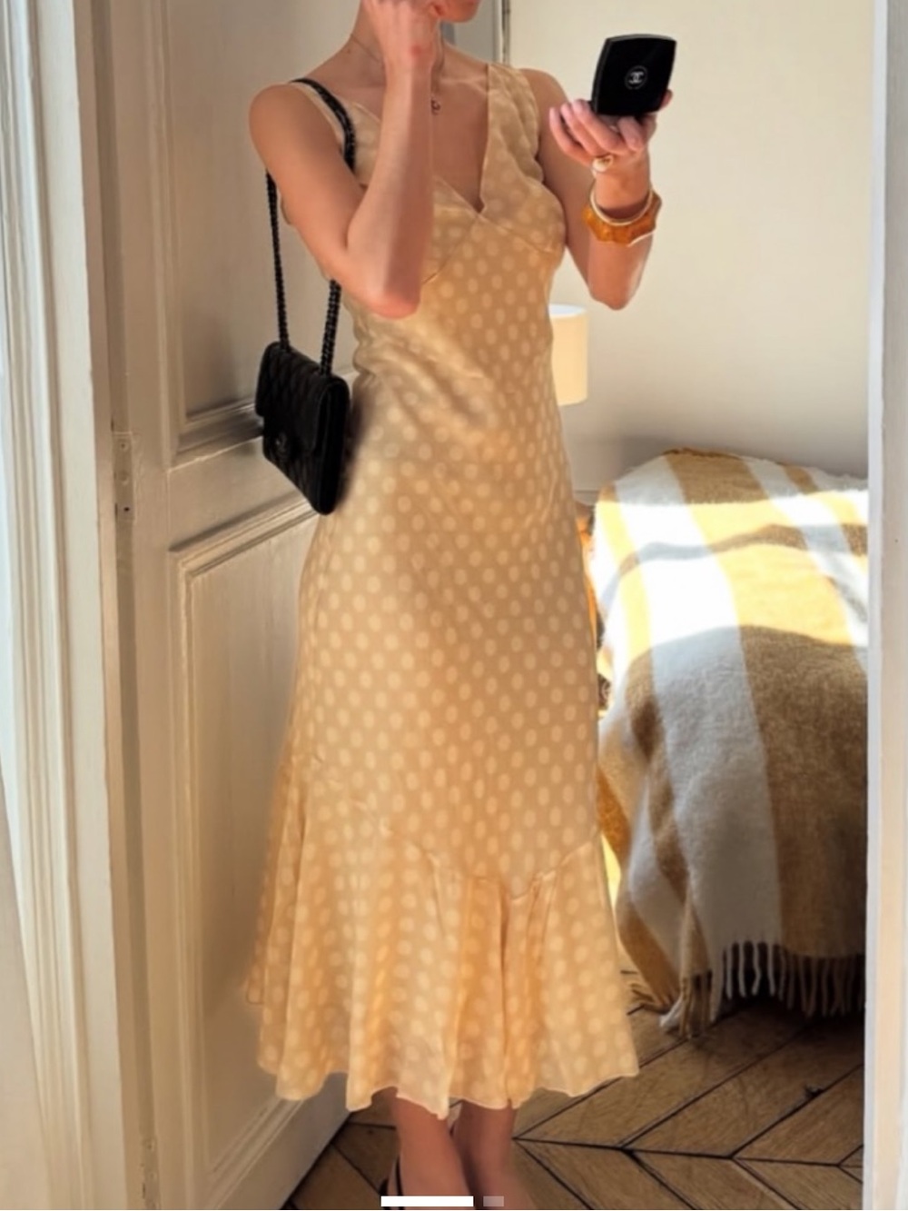 Realisation Part Silk Beige Polka Dot V-Neck Slip Dress Dress Cleo dress Honey - Picture 11 of 11